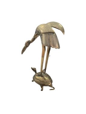 Brass Crane and Turtle Sculptural Accent - Gold Tone